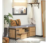 SoBuy Entrance Bench with 4 Drawers - Light Oak & Grey Cushion | Size: 110 cm x 35 cm SoBuy Light Oak 110 cm x 35 cm
