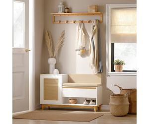 SoBuy Entrance Bench with Storage - Cane-Effect Door Scandi in White | Size: 0.6m2 SoBuy White 0.6m2