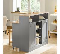 Extendable Rubberwood Worktop Sideboard Sliding Door Kitchen Island Cabinet With Wheels, Sobuy Fsb36-Hg, 110X97X68Cm - Grey