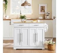 Sobuy Fkw129-Nw, Kitchen Island On Wheels Rolling Storage Trolley With Extendable Rubber Wood Worktop,w115Xd68.7Xh91