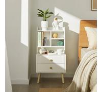 SoBuy FBT100-W,Nightstand Bedside Table with Drawers & Open Shelves For Strage Side Table with Pine Wood Legs Storage Cabinet for Bedroom,Living Ro...