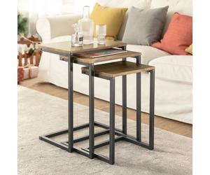Sobuy Fbt102-F, Set Of 3 Wooden Nesting Tables Coffee Tables Set For Living Room, Natural & Black