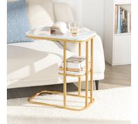 SoBuy FBT110-G Modern Side Table Marble Effect Golden Metal Frame Gold