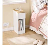 Sobuy Fbt111-E-Nw,slim Bedside Table With Charging Station & Standard Outlet & Usb Port & Type-C Port