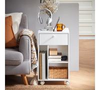 Sobuy Fbt148-W, Mobile Coffee Table With Tablet Rail C-Shaped Side Table With Shelves,white,w50Xd36Xh61.5