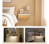 Sobuy Fbt174-E-Nw, Wall-Mounted Nightstand With Motion Light & Drawer, Floating Bedside Table - White