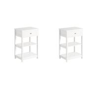 SoBuy FBT46-WX2 Slim White Bedside Table Set of 2 with Drawer & Shelves
