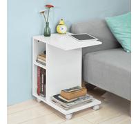 SoBuy White Side End Table on Wheels with Storage Shelves,FBT48-W