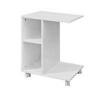 SoBuy White Side End Table on Wheels with Storage Shelves,FBT48-W