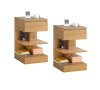 SoBuy FBT49-Nx2, Set of 2 Bedside Table Bedside Cabinet Nightstand with 1 Drawer & 2 Shelves, Side Table for Bedroom Living Room Natural W39 x D39 x H