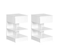 Set Of 2 Bedside Tables Side Table Nightstand With 1 Drawer And 2 Shelves White,sobuy Fbt49-Wx2
