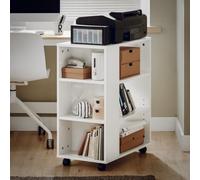 Sobuy Mobile Bookcase Storage Shelf 3 Tier Rolling Printer Stand Desk Side White