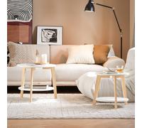 SoBuy FBT75-W,Round Nesting Tables Set of 2 Stacking Side Tables Safe Tabel Coffee Tables with Sturdy Rubber Wood Legs for Living Room,Easy Assemb...