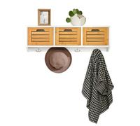 SoBuy Wall Coat Rack Wall Storage Cabinet Unit with 3 Drawers 4 Hooks W80 x D20 x H25cm FHK19-WN