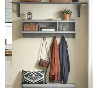 Sobuy Fhk28-Hg, Wall Coat Rack Wall Shelf Wall Storage Cabinet Unit With 3 Compartments 4 Hooks, Grey,w100Xd24.7Xh35