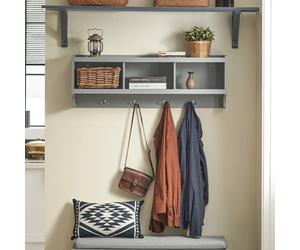 Sobuy Fhk28-Hg, Wall Coat Rack Wall Shelf Wall Storage Cabinet Unit With 3 Compartments 4 Hooks, Grey,w100Xd24.7Xh35