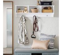 Sobuy Fhk35-W, Wall Coat Rack Wall Shelf Wall Mounted Storage Unit With 3 Compartments And 3 Hooks,white
