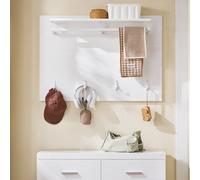 Sobuy Fhk36-W, Wall Coat Rack Wall Shelf Wall Panel Wardrobe Panel With 4 Hooks High Gloss,white,w100Xd21.5Xh70