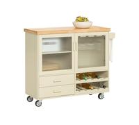 SoBuy FKW114-MI, Kitchen Island Kitchen Storage Trolley Sideboard on Wheels, Beige