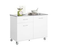 SoBuy FKW117-W, Kitchen Island on Wheels Rolling Kitchen Storage Trolley with Stainless Steel Worktop for Dining Room, Breakfast Bar, and Kitchen Whit