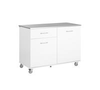 SoBuy FKW117-W,Kitchen Island on Wheels Rolling Kitchen Storage Trolley with Stainless Steel Worktop for Dining Room, Breakfast Bar, and Kitchen Wh...