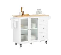 SoBuy FKW120-WN, Kitchen Island Kitchen Cabinet Cupboard Sideboard on Wheels Kitchen Storage Trolley, White
