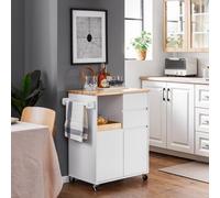 Sobuy Fkw123-Nw,trolley Kitchen Storage Trolley Mobile Cabinet With Rubber Wood Worktop,w72Xd42Xh84.5