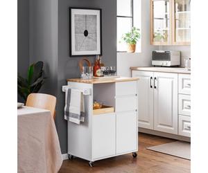 Sobuy Fkw123-Nw,trolley Kitchen Storage Trolley Mobile Cabinet With Rubber Wood Worktop,w72Xd42Xh84.5