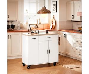 Sobuy Fkw126-Nw,kitchen Island On Wheels Storage Trolley With Drawers And Towel Rail, Mobile Storage Unit,w46Xd95Xh91