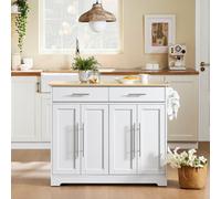 Sobuy Fkw129-Nw, Kitchen Island On Wheels Rolling Storage Trolley With Extendable Rubber Wood Worktop,w115Xd68.7Xh91