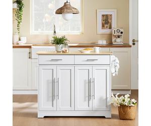Sobuy Fkw129-Nw, Kitchen Island On Wheels Rolling Storage Trolley With Extendable Rubber Wood Worktop,w115Xd68.7Xh91