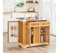 Sobuy Fkw130-N,kitchen Rolling Island With Extendable Stainless Steel Worktop And Adjustable Shelves For Dining Room