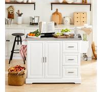 Sobuy Fkw41-St, Extendable Kitchen Island Kitchen Cabinet Sideboard Storage Trolley With Stainless Steel Worktop,white