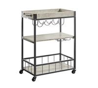 Sobuy Kitchen Trolley 3 Tier Serving Cart With Wine Rack Metal Mdf Grey