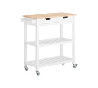 Sobuy Fkw68-Nw, Kitchen Storage Serving Trolley With Rubber Wood Top 2 Drawers 2 Shelves, White