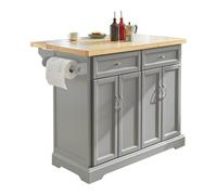 SoBuy FKW71-HG, Kitchen Island on Wheels, Rolling Kitchen Storage Trolley with Extendable Rubber Wood Worktop, 2 Drawers and Adjustable Shelves for Di