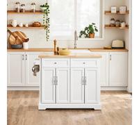 Sobuy Fkw71-Ii-Nw,kitchen Island Rolling Storage Trolley With Extendable Rubber Wood Worktop,w115Xd71Xh92.5