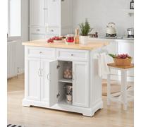 Sobuy Fkw71-Nw, Kitchen Island On Wheels Rolling Kitchen Storage Trolley With Extendable Rubber Wood Worktop,w107Xd71Xh92.5