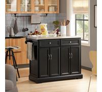 Sobuy Fkw71-Sch, Kitchen Island On Wheels Rolling Kitchen Storage Trolley With Extendable Worktop,black,w107Xd71Xh92.5