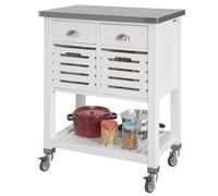 SoBuy FKW83-W, Kitchen Trolley Kitchen Serving Storage Trolley with Steel Worktop, White