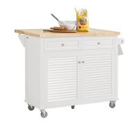 SoBuy FKW84-II-WN, Extendable Kitchen Island Kitchen Storage Trolley Kitchen Cabinet Cupboard Sideboard with Rubber Wood Worktop, White