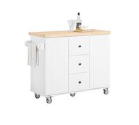 SoBuy FKW96-II-WN, Kitchen Island Kitchen Cabinet Cupboard Sideboard on Wheels Kitchen Storage Trolley with Rubber Wood Worktop, White