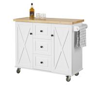SoBuy FKW96-WN, Kitchen Storage Trolley Kitchen Island With 3 Drawers 2 Doors, White