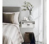 SoBuy NKD03-Wx2, Set of 2 Floating Bedside Table - Space-Saving Wall Shelf with Drawer & Open Shelf, Wall-Mounted Nightstand for Bedroom, W45 x D25