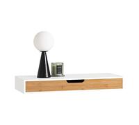 SoBuy Floating Shelf with Drawer Bedside Table, Modern Wall Mounted Shelf for Bedroom & Living Room, White & Nature, W60 x D24 x H8cm, FRG93-WN