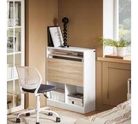 Office Compact Folding Table Desk Computer Desk Workstation with 5 Storage Shelves,Worktop by Rubber Wood,Height 76cm,SoBuy FWT104-WN White 64x25x98cm