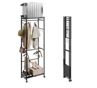 SoBuy Foldable Clothes Rail with 4 Wheels, 32.5cm Deep for Bedroom | Freestanding Clothing Rack with Tool-Free Assembly & Suitcase Storage, Metal, Black, W60.5 x D32.5 x H175cm, KLS21-SCH