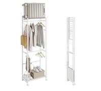 SoBuy Foldable Clothes Rail with 4 Wheels, 32.5cm Deep for Bedroom | Freestanding Clothing Rack with Tool-Free Assembly & Suitcase Storage, Metal, White, W60.5 x D32.5 x H175cm, KLS21-W