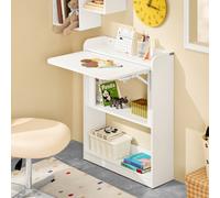 Sobuy Folding Computer Desk With 3-Tier Storage Shelves, White, 64 X 57 X 82 Cm