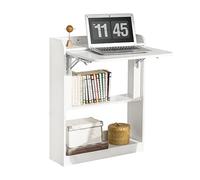 SoBuy Folding Desk, Wall Mounted Desk, Home Office Folding Computer Table with 3 Shelves for Small Space Bedroom Living Room Study, White, W64 x D58 x H82cm, FWT92-W